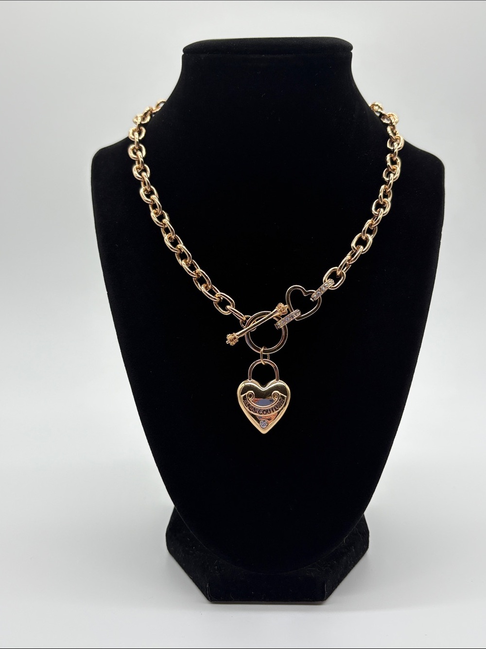 Juicy Couture Gold Heart Padlock Toggle Chain Statement Necklace